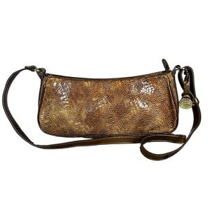 Brahmin Brown Snakeskin Pattern Shoulder Bag patent leather crossbody tan‎